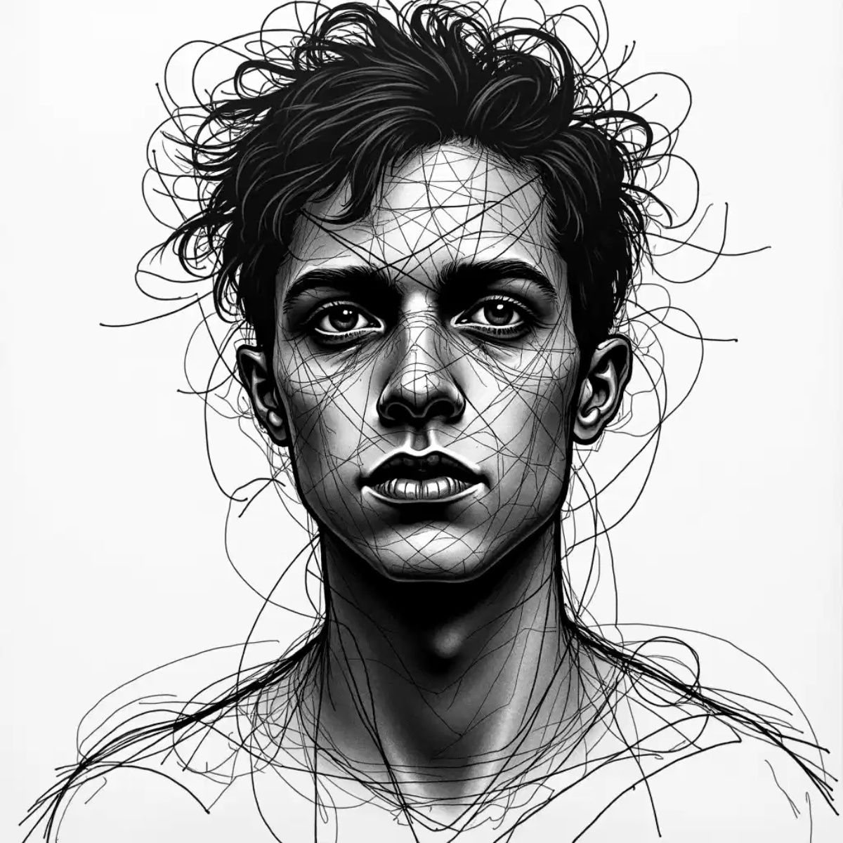 scribble lines ink portrait example 1