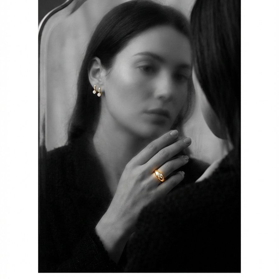 Cinematic Jewelry Reflections — Grayscale Mirror Brand Poster for [BRANDNAME] example 2