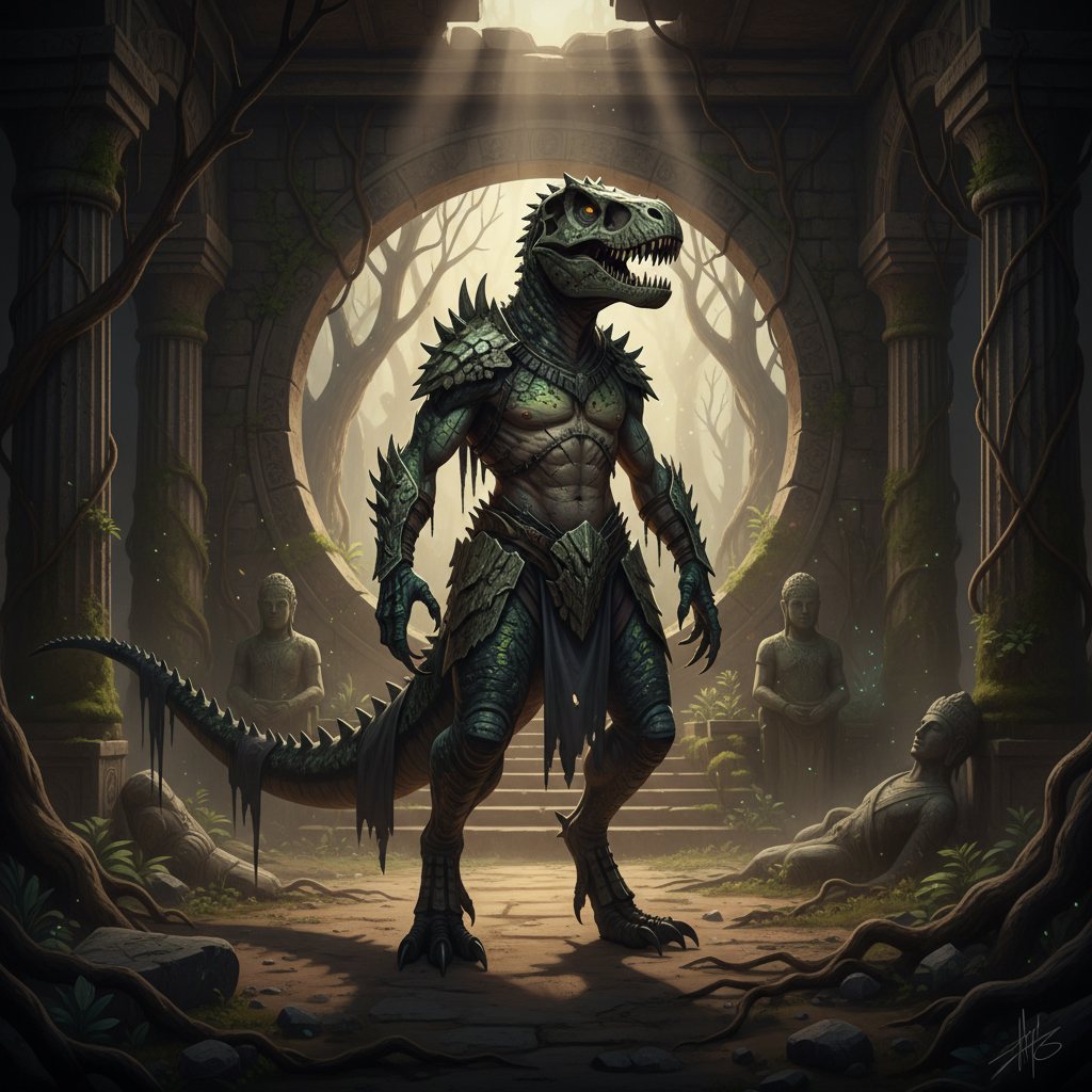 Hybrid anthropomorphic dinosaur-humanoid example 1