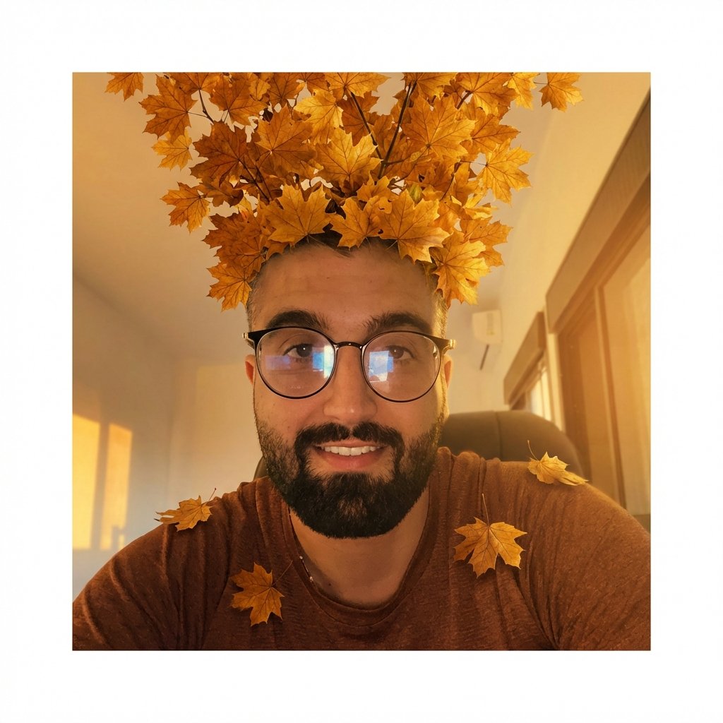 Maple Halo Growth — Amber Leaf Crown Sprouting from Your Hair (Kling) example 1