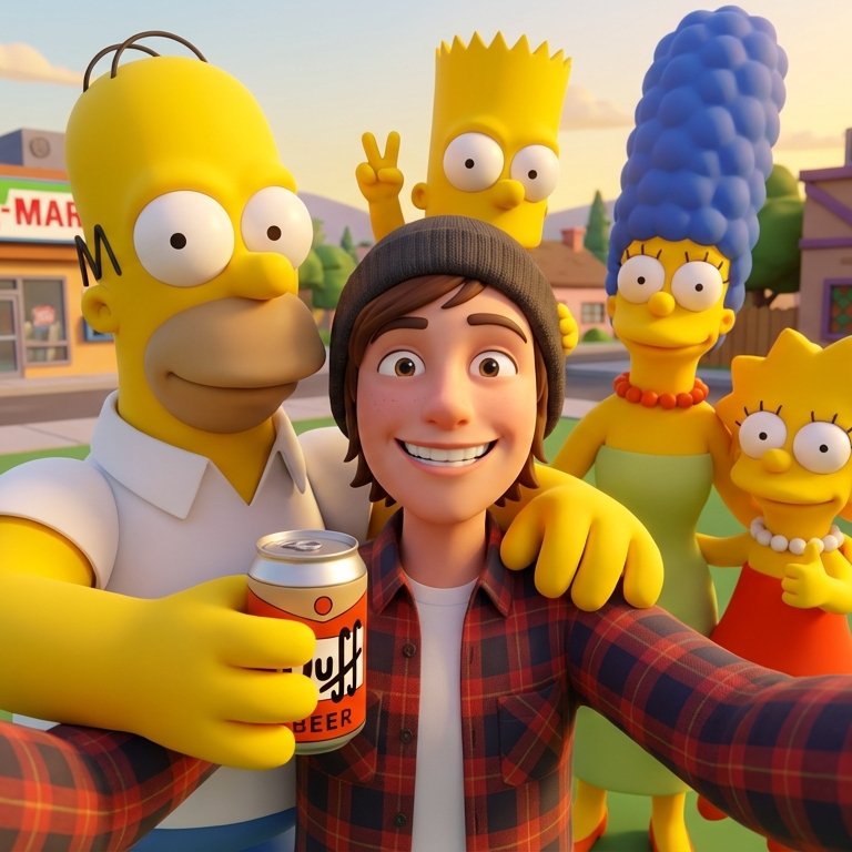 Selfie with The Simpsons Family — 3D Render Group Photo with Springfield Characters example 3