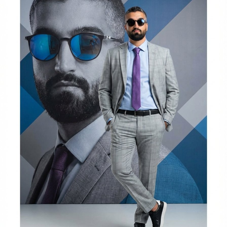 Fashion Double Portrait — Suit & Grayscale Backdrop from Your Selfie example 3