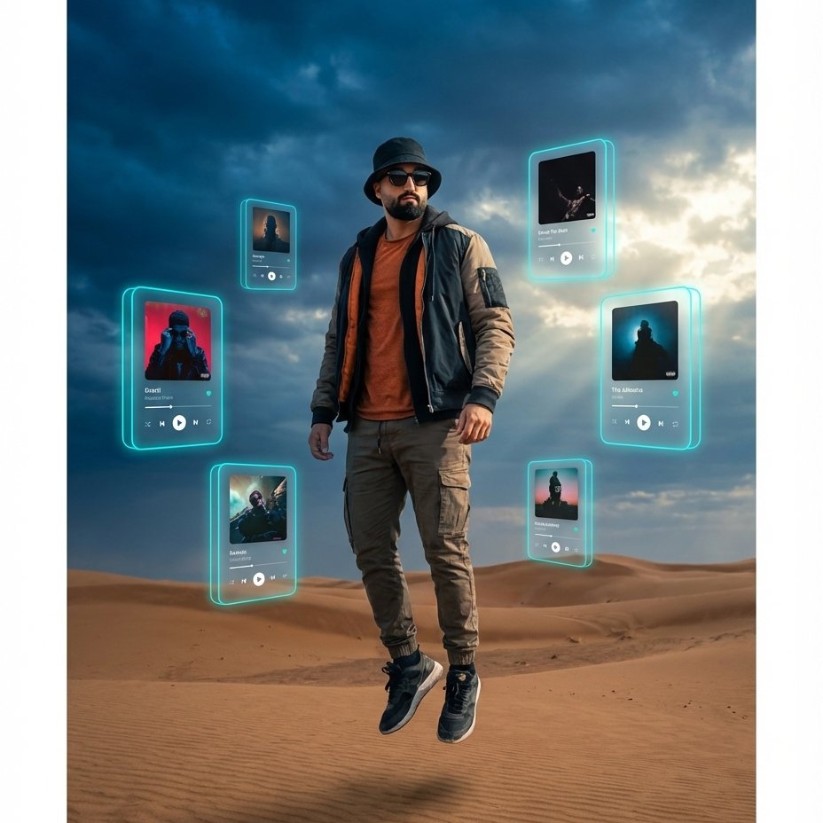 Floating Glass UI Music Cards Portrait from Your Selfie example 3