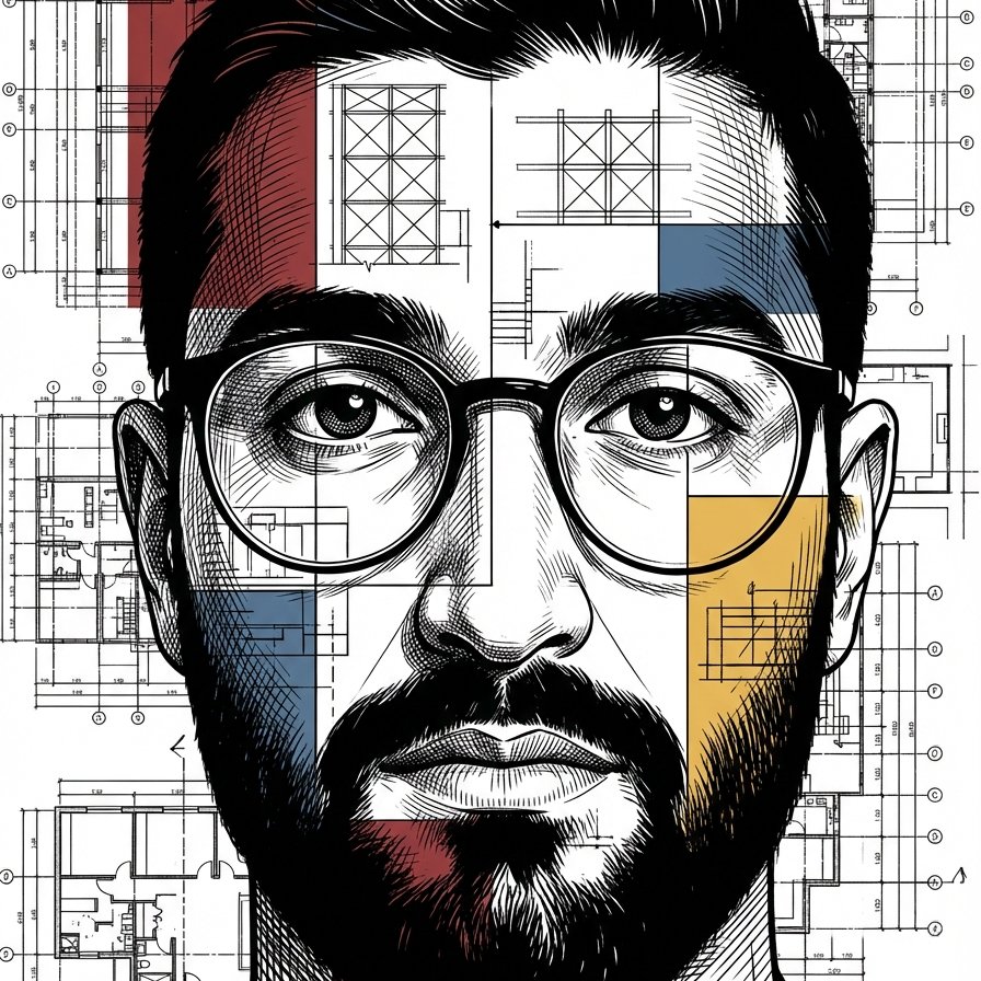 Blueprint Portrait — Architectural Diagram Face with Editorial Line Art Style example 2