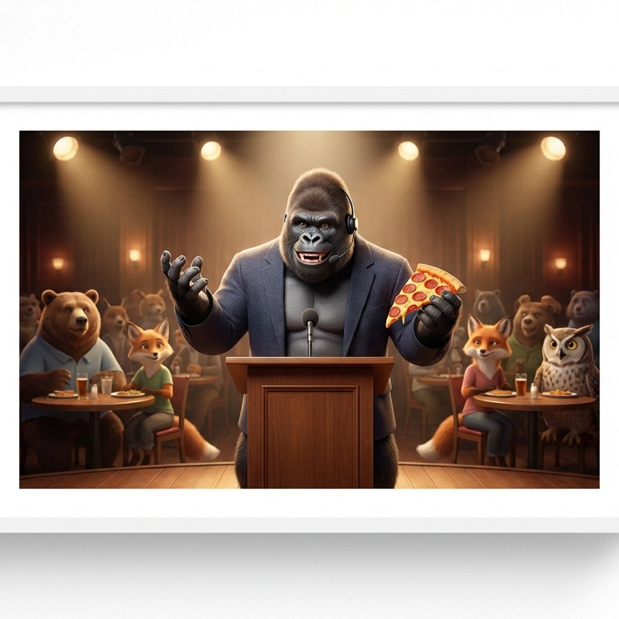 Gorilla Pizza Pep Talk — Viral Comedic Motivational VEO3 Prompt example 1