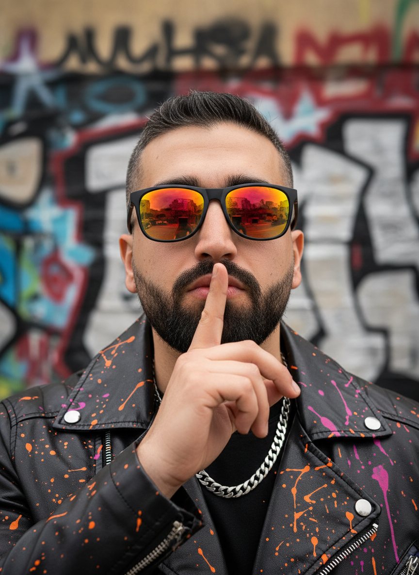 Graffiti Wall — Bold Sunglasses Street Portrait example 1
