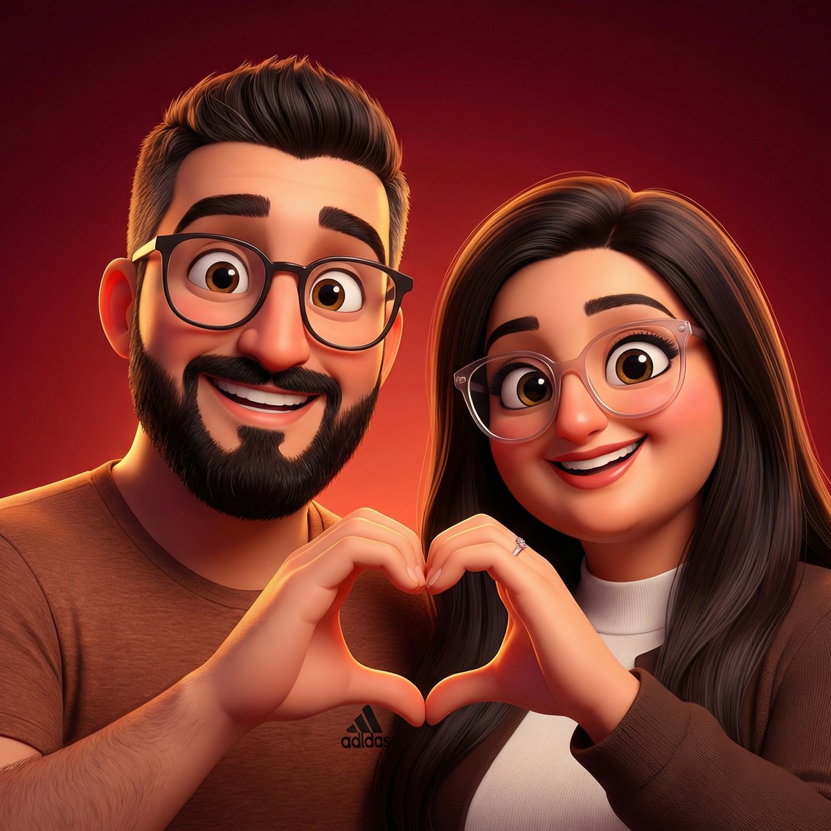 Pixar-Style Couple Heart Pose — Disney 3D Cartoon Companion Scene example 2