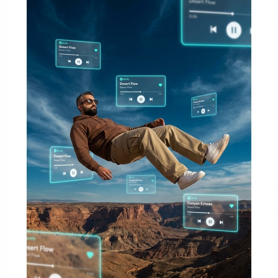 Floating Glass UI Music Cards Portrait from Your Selfie example 1