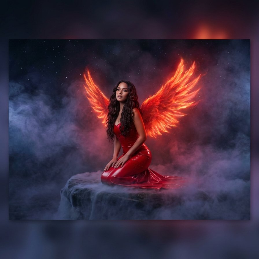 Red Fiery Wings — Ethereal 8K Portrait with Your Face as Reference example 1