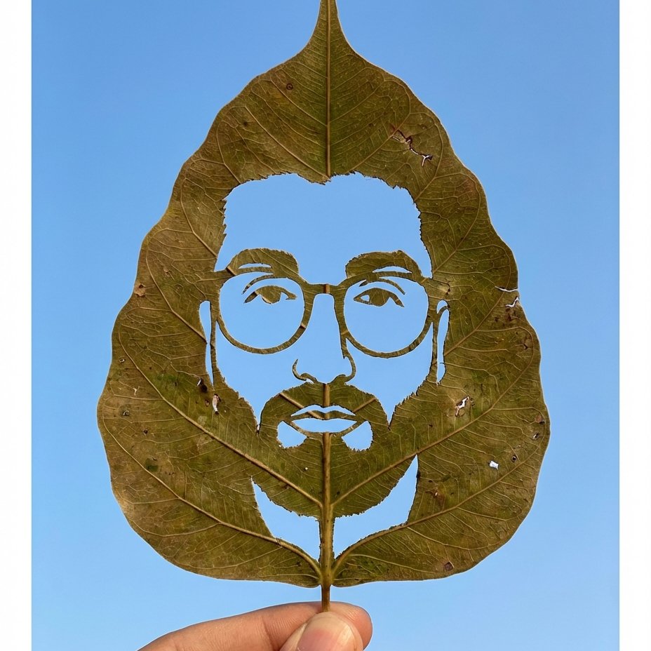 Leaf Carving Portrait Art — Handmade Negative-Space Leaf Photo Prompt example 1