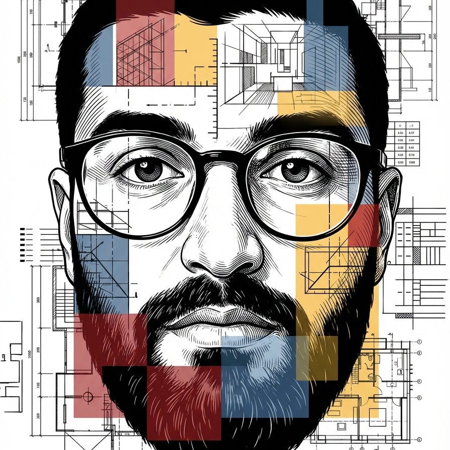 Blueprint Portrait — Architectural Diagram Face with Editorial Line Art Style example 3