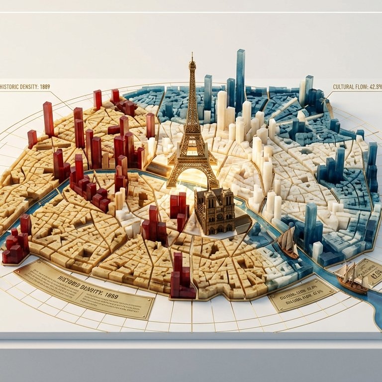 3D Infographic City Map — Cinematic Data Sculpture with Landmarks example 1