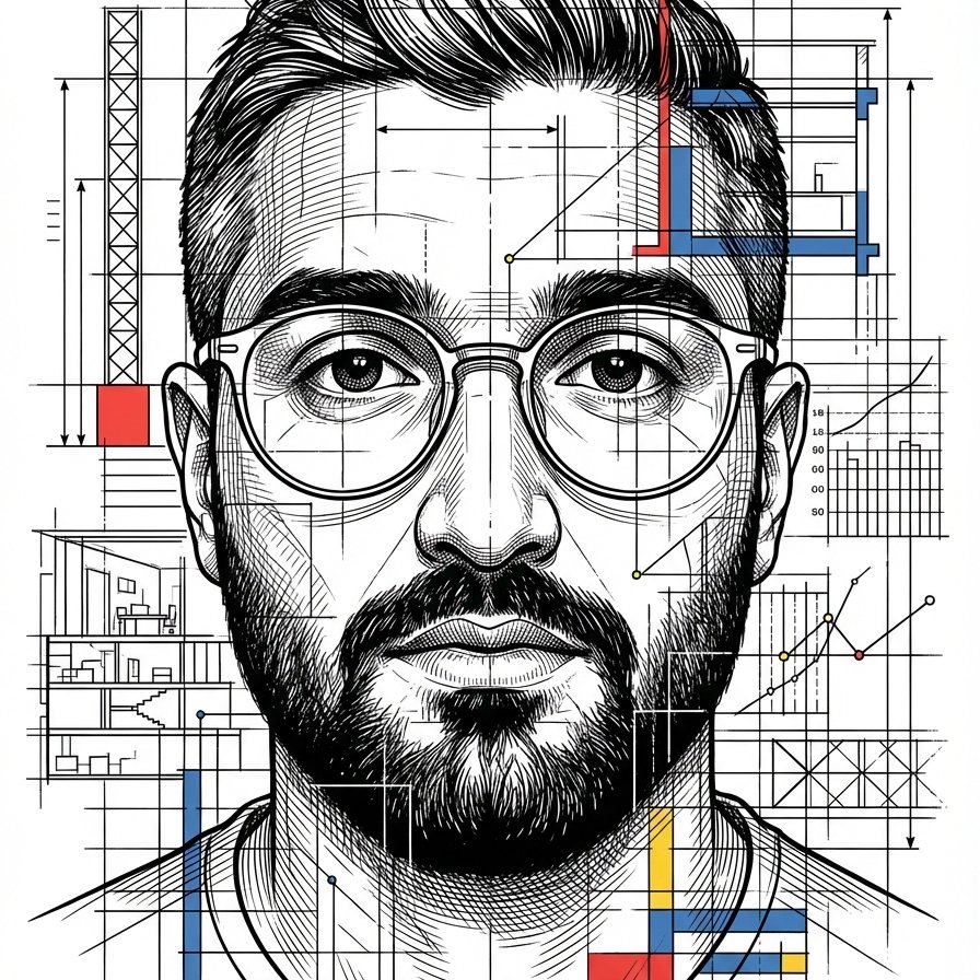 Blueprint Portrait — Architectural Diagram Face with Editorial Line Art Style example 1