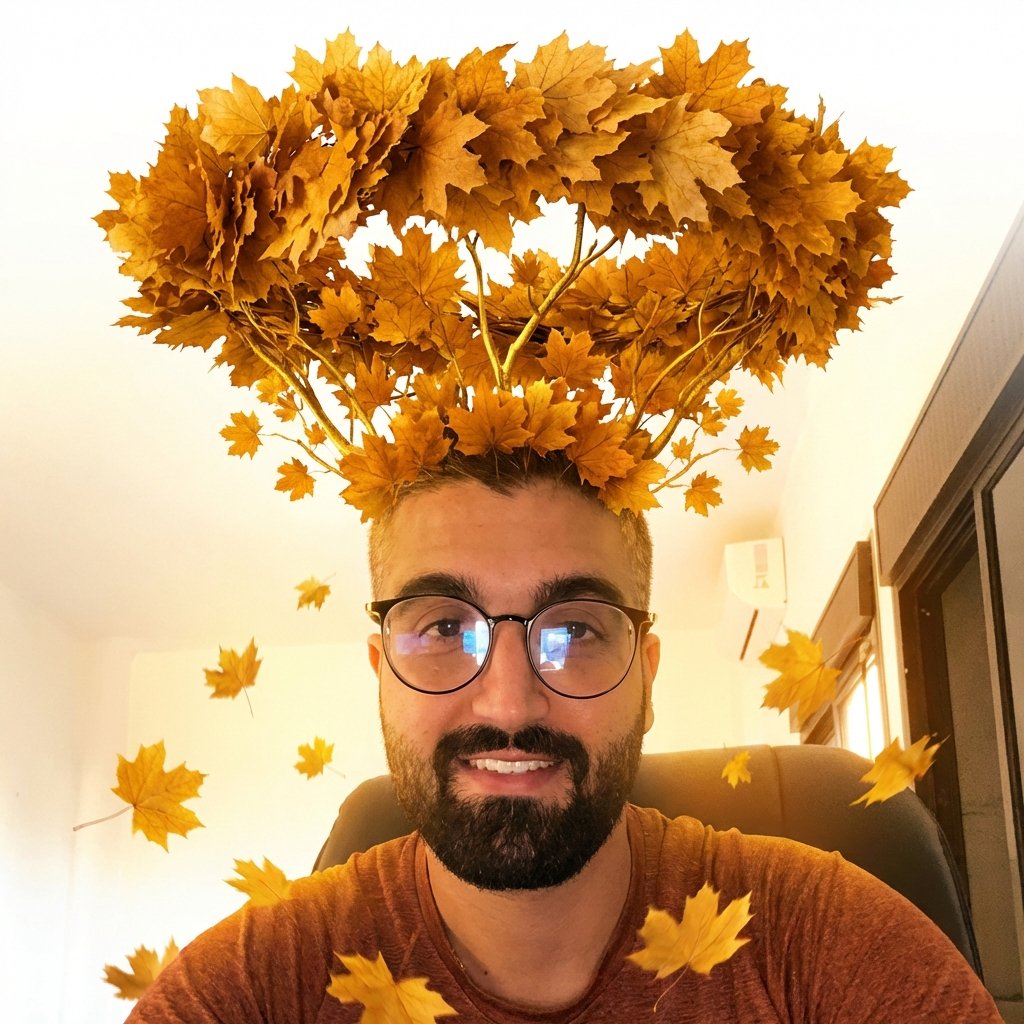 Maple Halo Growth — Amber Leaf Crown Sprouting from Your Hair (Kling) example 5