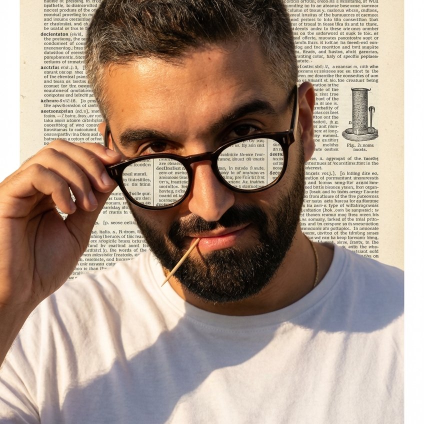 Surreal Sunglasses Cut-Out Portrait — Textured Editorial Photo Prompt example 1