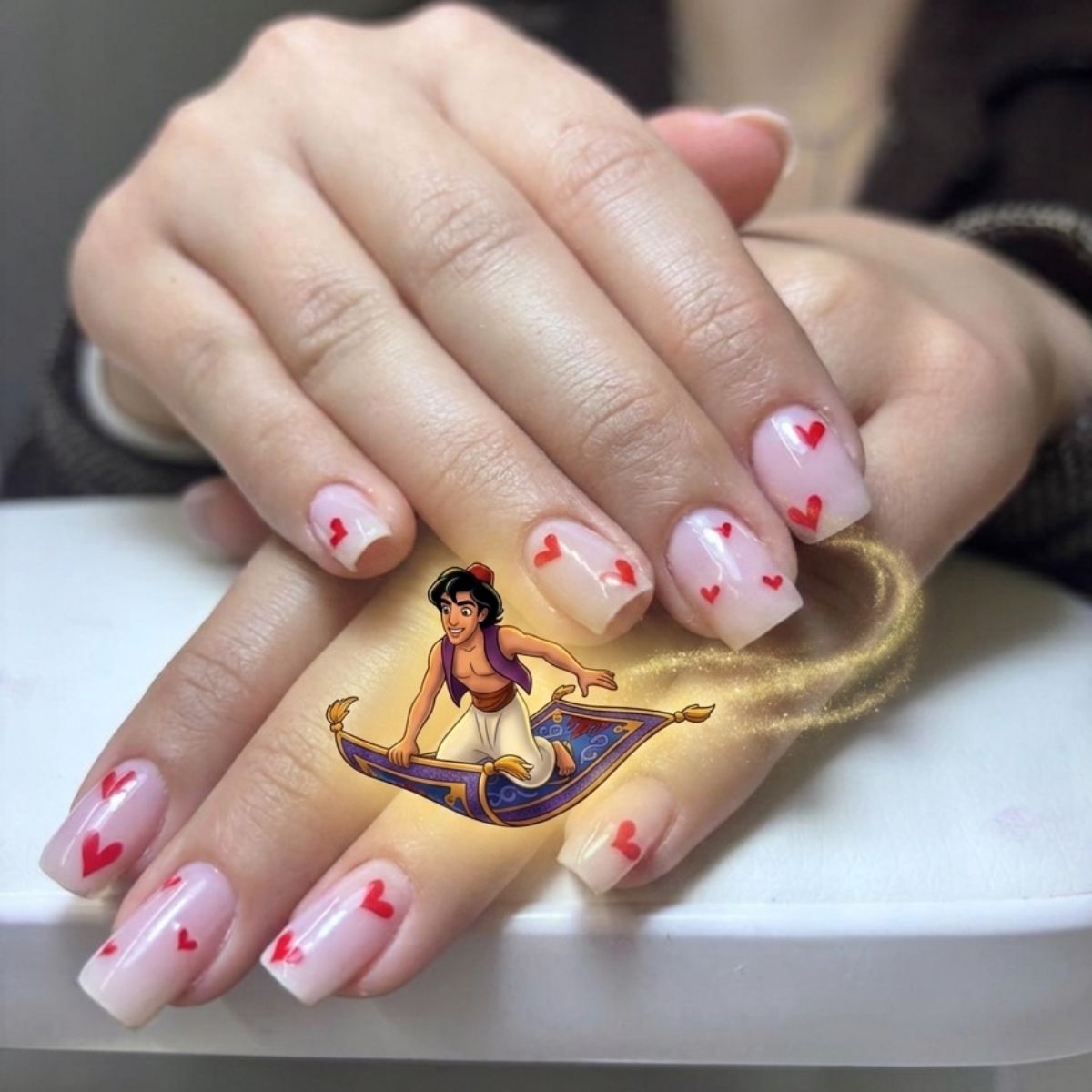 Viral nail transition video with animated character example 1