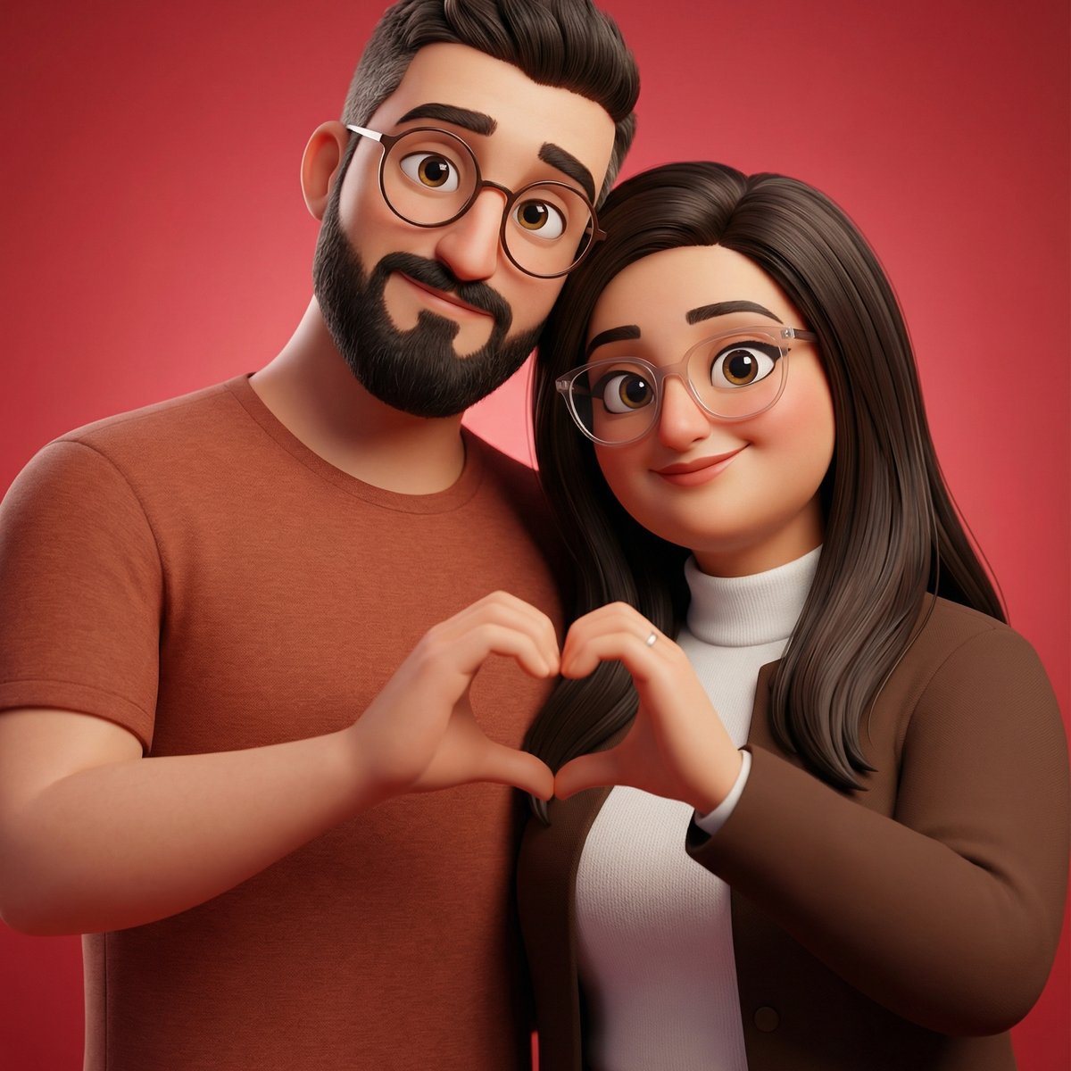 Pixar-Style Couple Heart Pose — Disney 3D Cartoon Companion Scene example 3