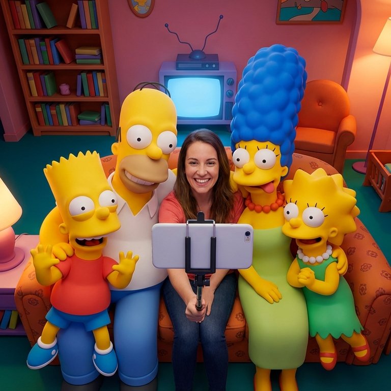 Selfie with The Simpsons Family — 3D Render Group Photo with Springfield Characters example 2