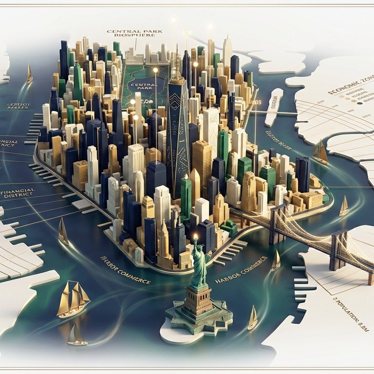 3D Infographic City Map — Cinematic Data Sculpture with Landmarks example 3
