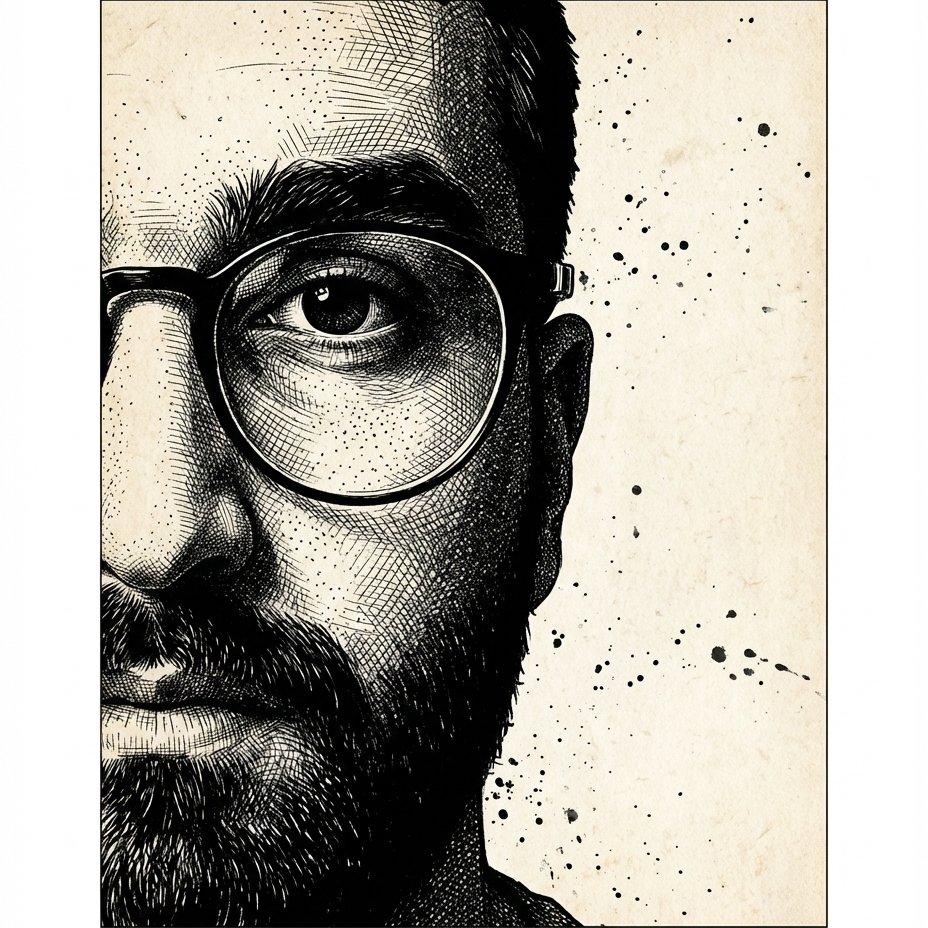 Half-Face Ink Engraving Portrait Poster from Your Selfie example 2