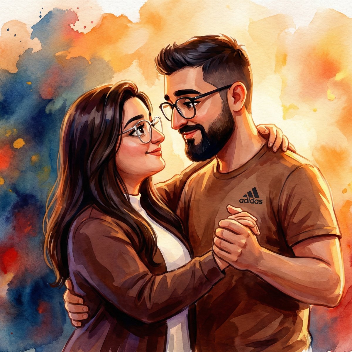 Painterly 3D Cartoon Slow Dance — Watercolor Brushstroke Romantic Scene example 3