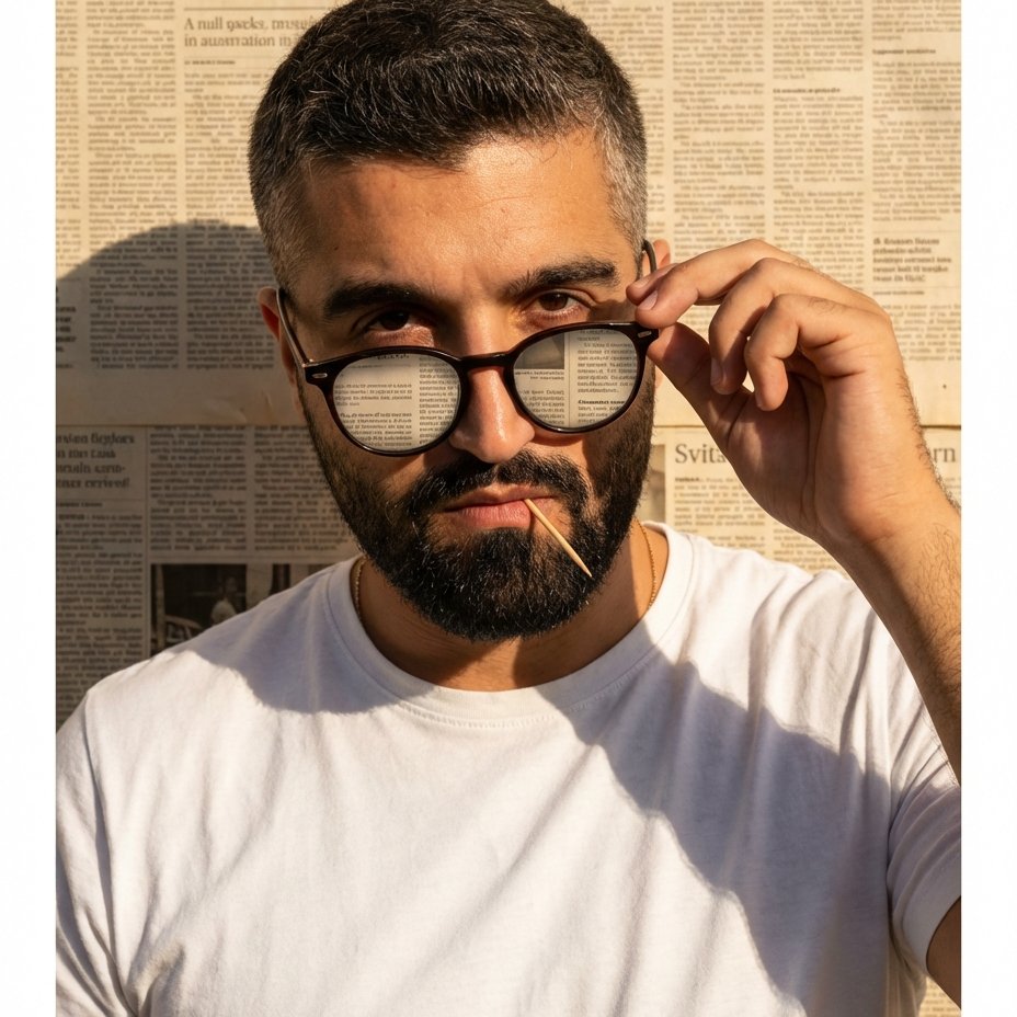 Surreal Sunglasses Cut-Out Portrait — Textured Editorial Photo Prompt example 2