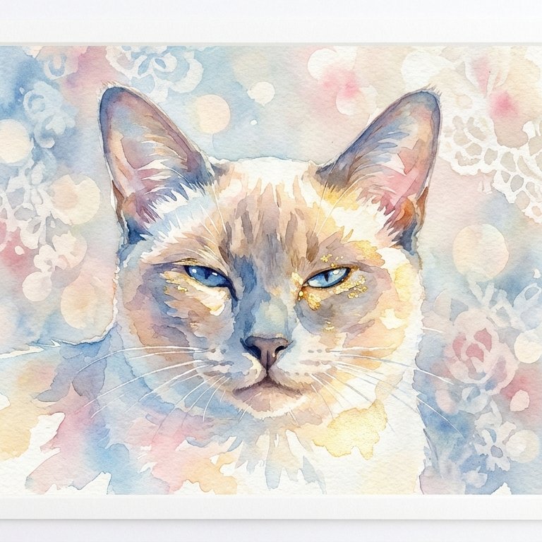 Whispers of the Golden Afternoon — Siamese Cat Watercolor Scene example 3
