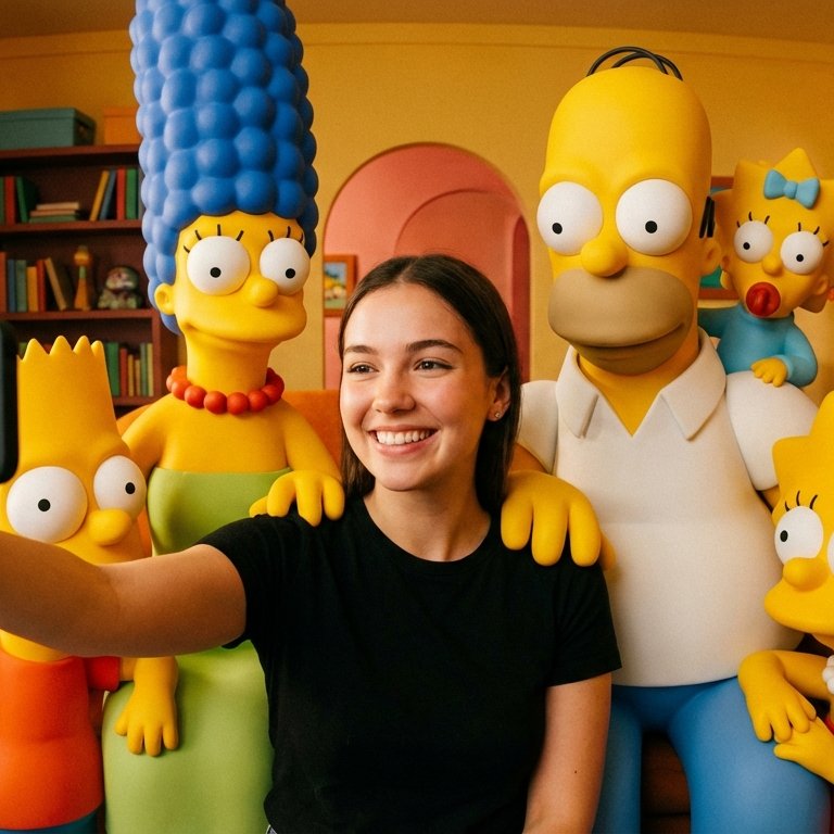 Selfie with The Simpsons Family — 3D Render Group Photo with Springfield Characters example 1
