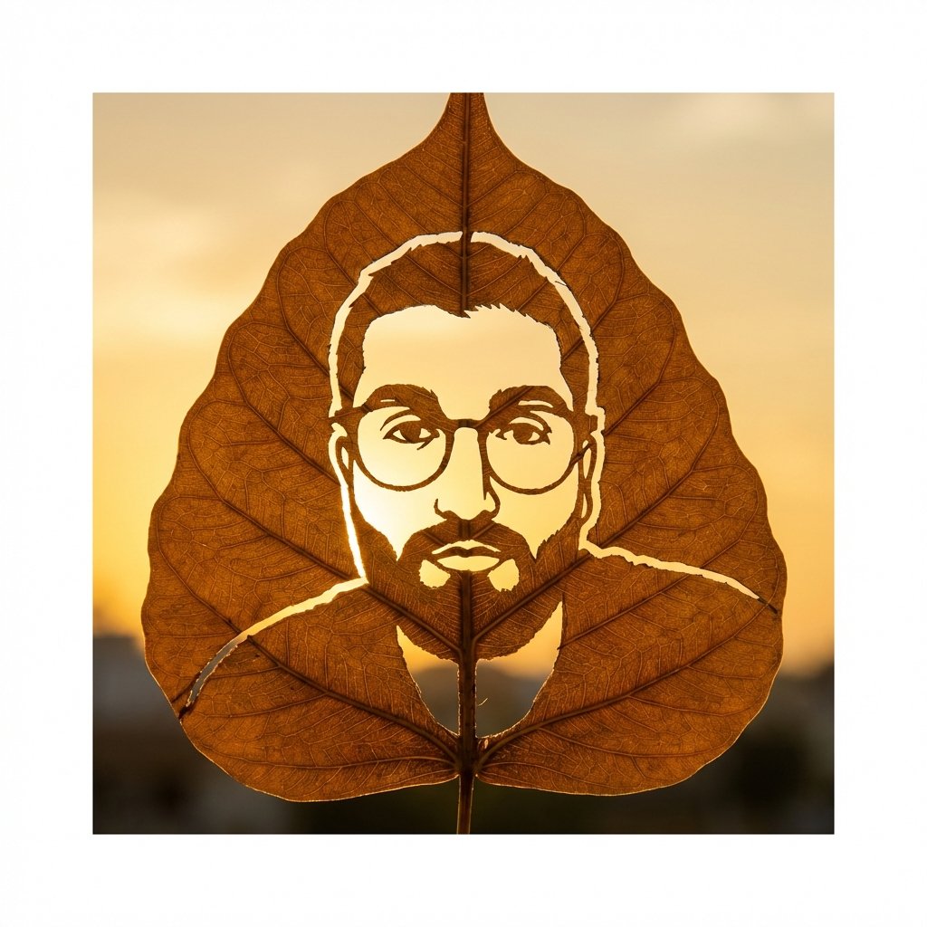 Leaf Carving Portrait Art — Handmade Negative-Space Leaf Photo Prompt example 2