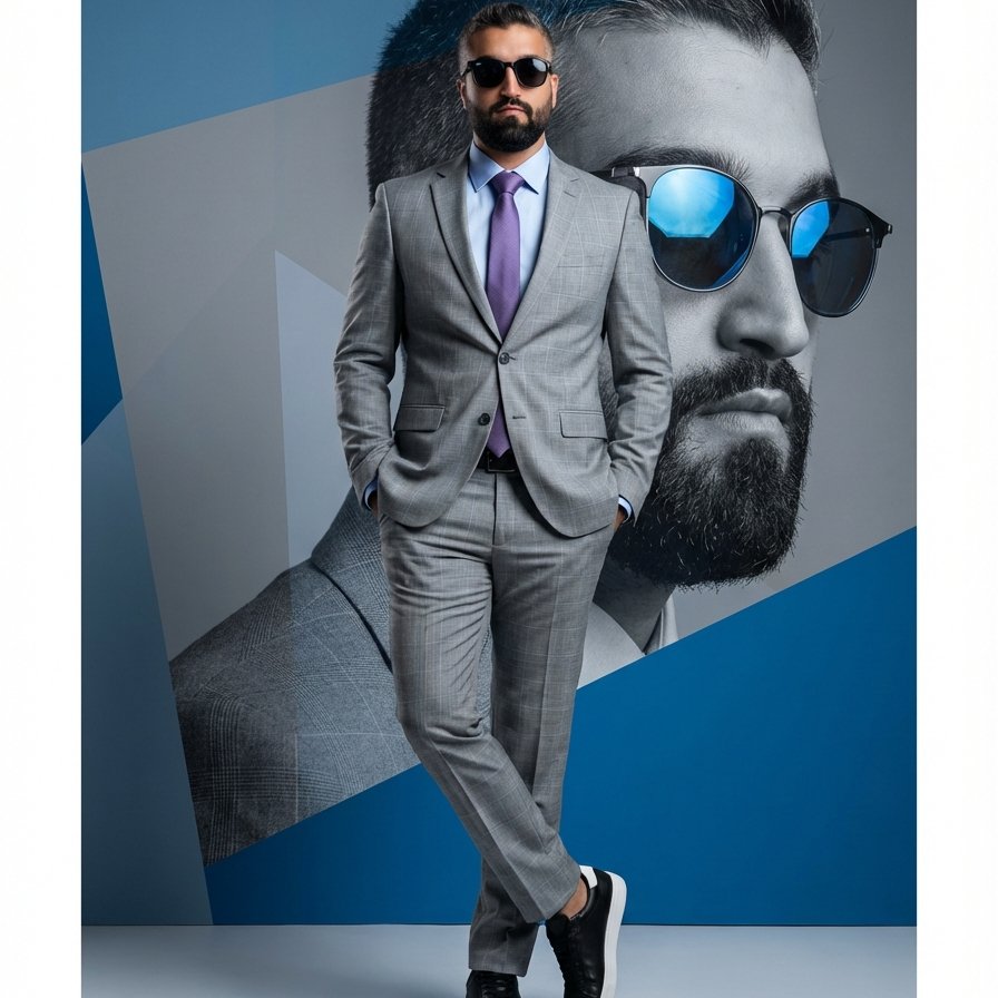 Fashion Double Portrait — Suit & Grayscale Backdrop from Your Selfie example 1
