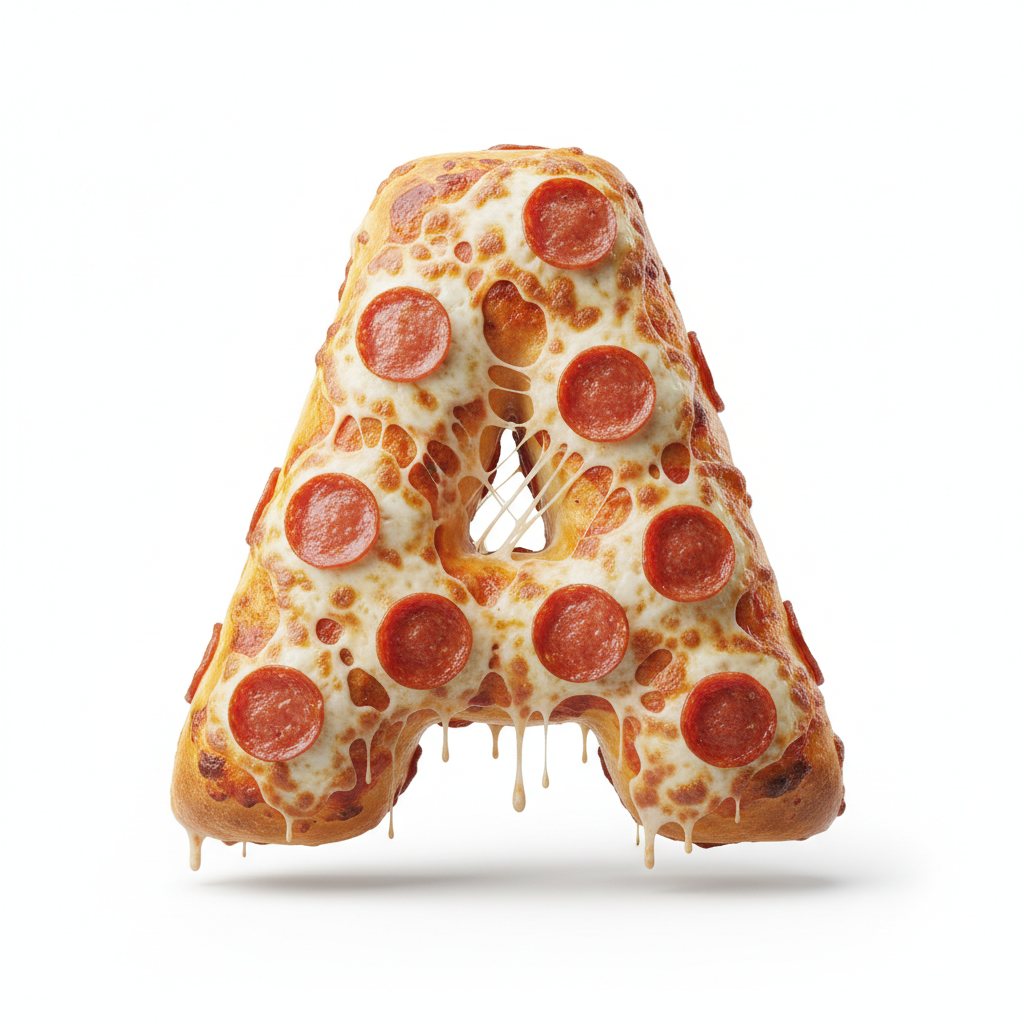 Pizza Alphabet — 3D Cheesy Letter Typography example 1