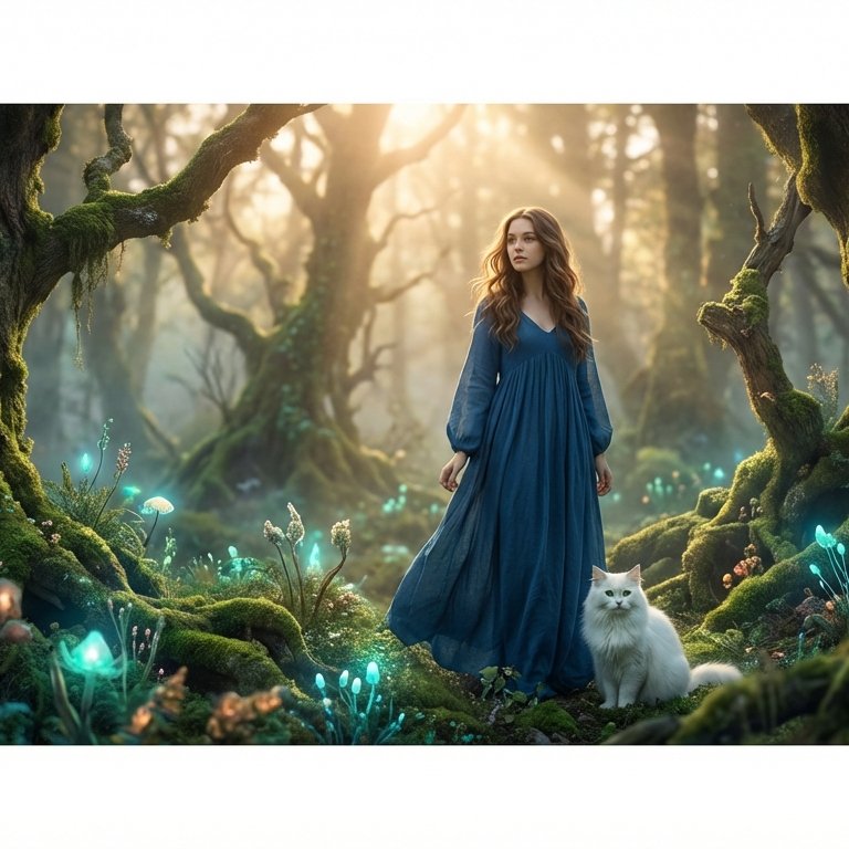 Dawn in the Magic Forest — Cinematic Golden Hour Portrait with Your Cat example 1