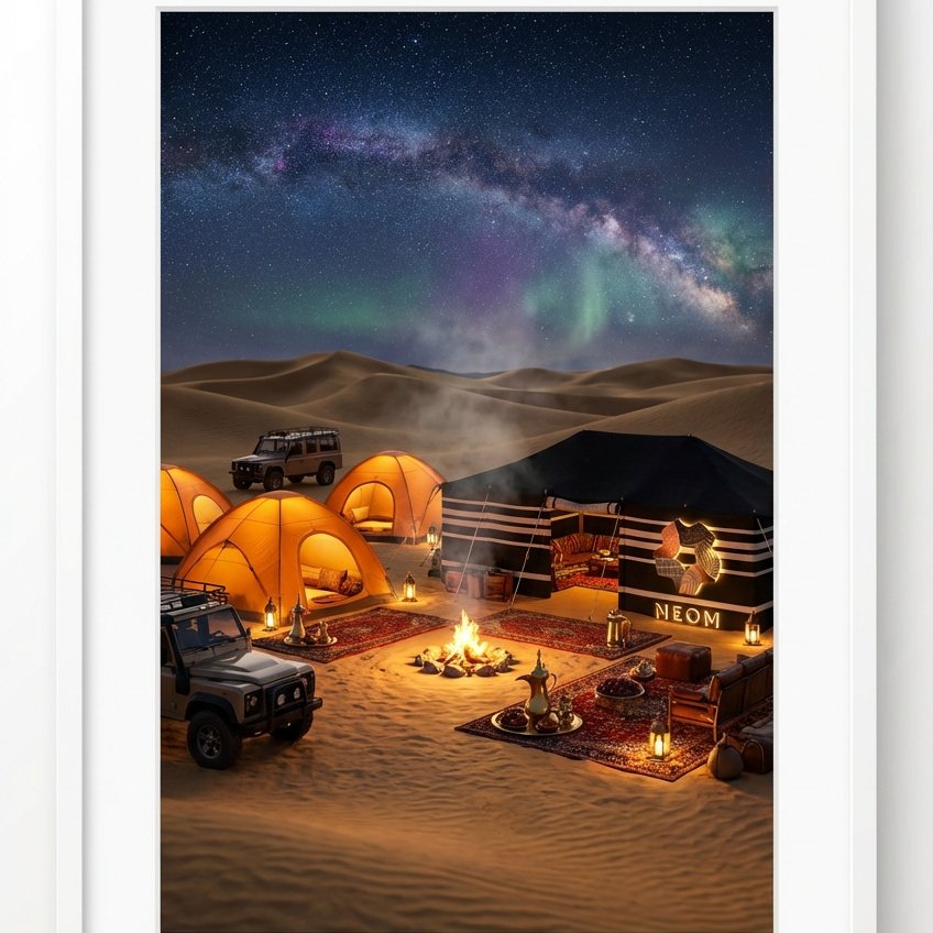 Sands & Stars Saga — Saudi Desert Night Camp with Brand Logo example 1