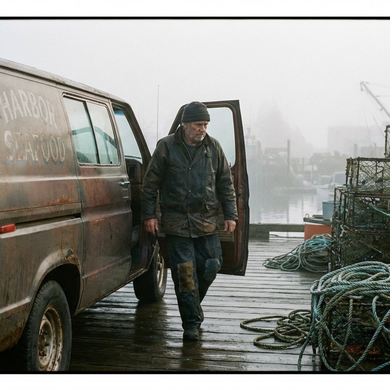 Harbor Dawn — Cinematic 35mm Film Fisherman Portrait Prompt example 2