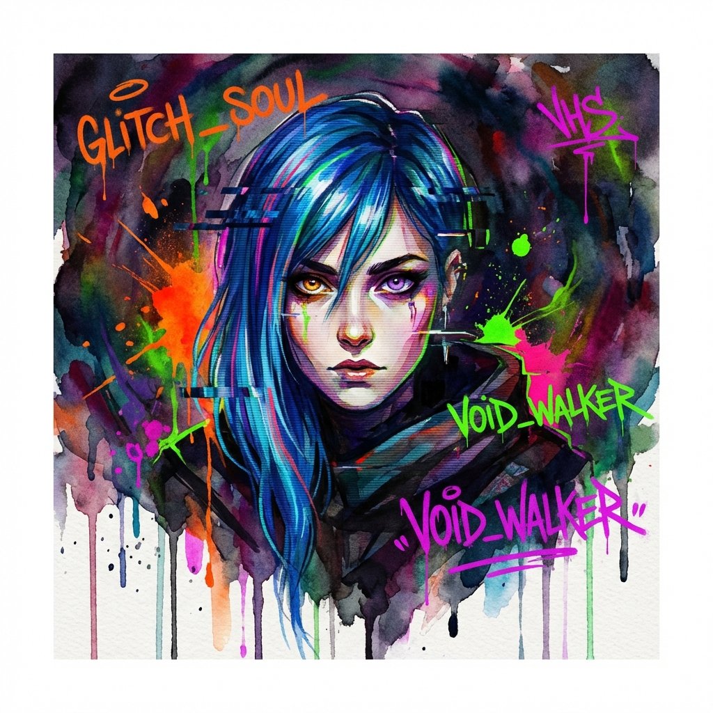 Digital Watercolor Glitch Art Portrait — Expressive VHS Style for [YOUR CHARACTER] example 3