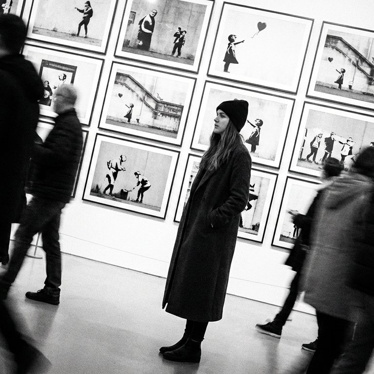 High-Contrast Black & White Gallery Shot — Cinematic Stolen Moment example 1