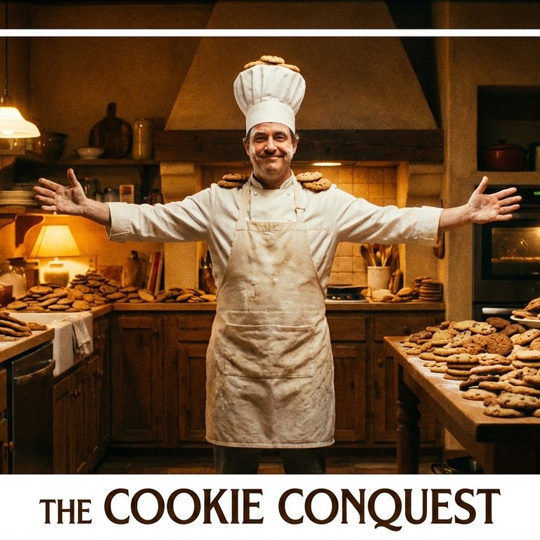 Cinematic Cookie Feast — Absurdist 35mm Film Portrait Prompt example 5