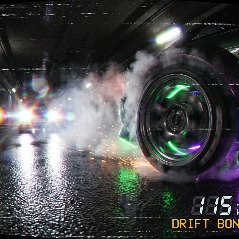 NFS Underground Drift Battle — VHS Fisheye Video Prompt for VEO3 example 2
