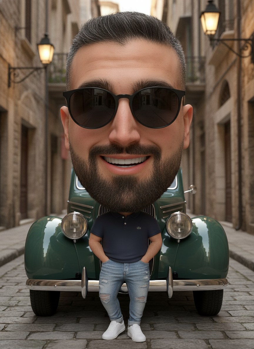 Vintage Bobblehead Caricature — Classic Car Portrait example 1