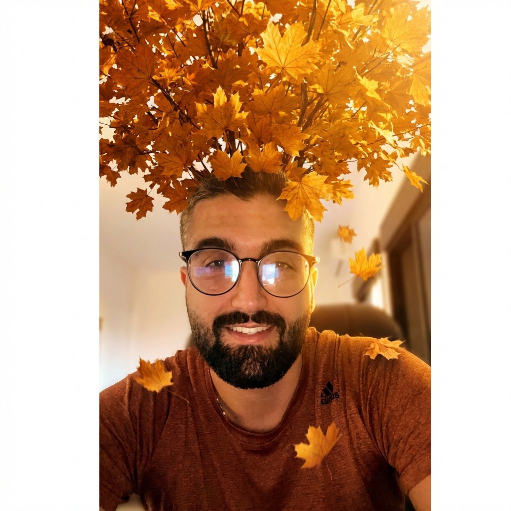 Maple Halo Growth — Amber Leaf Crown Sprouting from Your Hair (Kling) example 3
