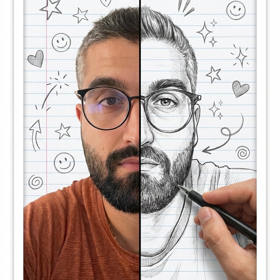 Half Photo Half Pencil Sketch Portrait from Your Selfie example 2