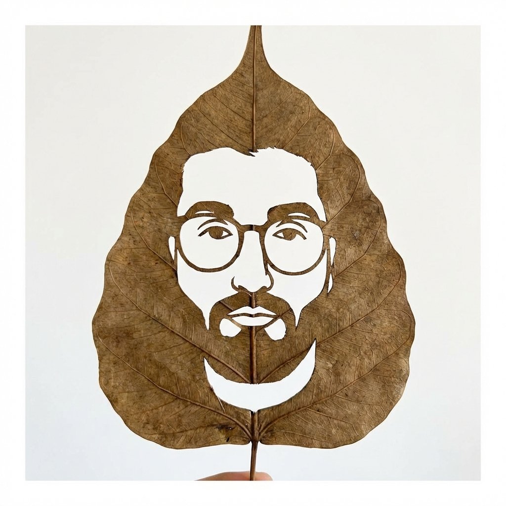 Leaf Carving Portrait Art — Handmade Negative-Space Leaf Photo Prompt example 3