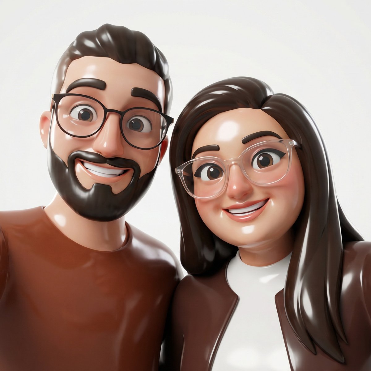 High-Gloss 3D Cartoon Couple Selfie — Porcelain Shine Character Style example 3