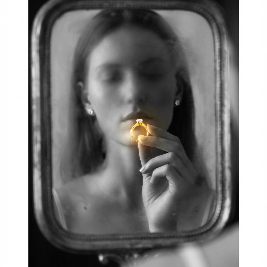 Cinematic Jewelry Reflections — Grayscale Mirror Brand Poster for [BRANDNAME] example 3
