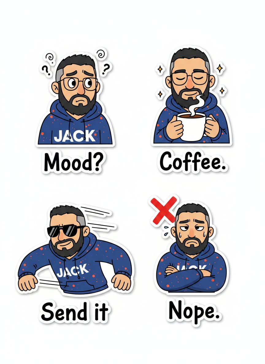 Cartoon Sticker Pack — 2×2 Grid example 1