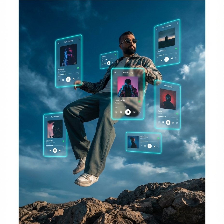 Floating Glass UI Music Cards Portrait from Your Selfie example 2