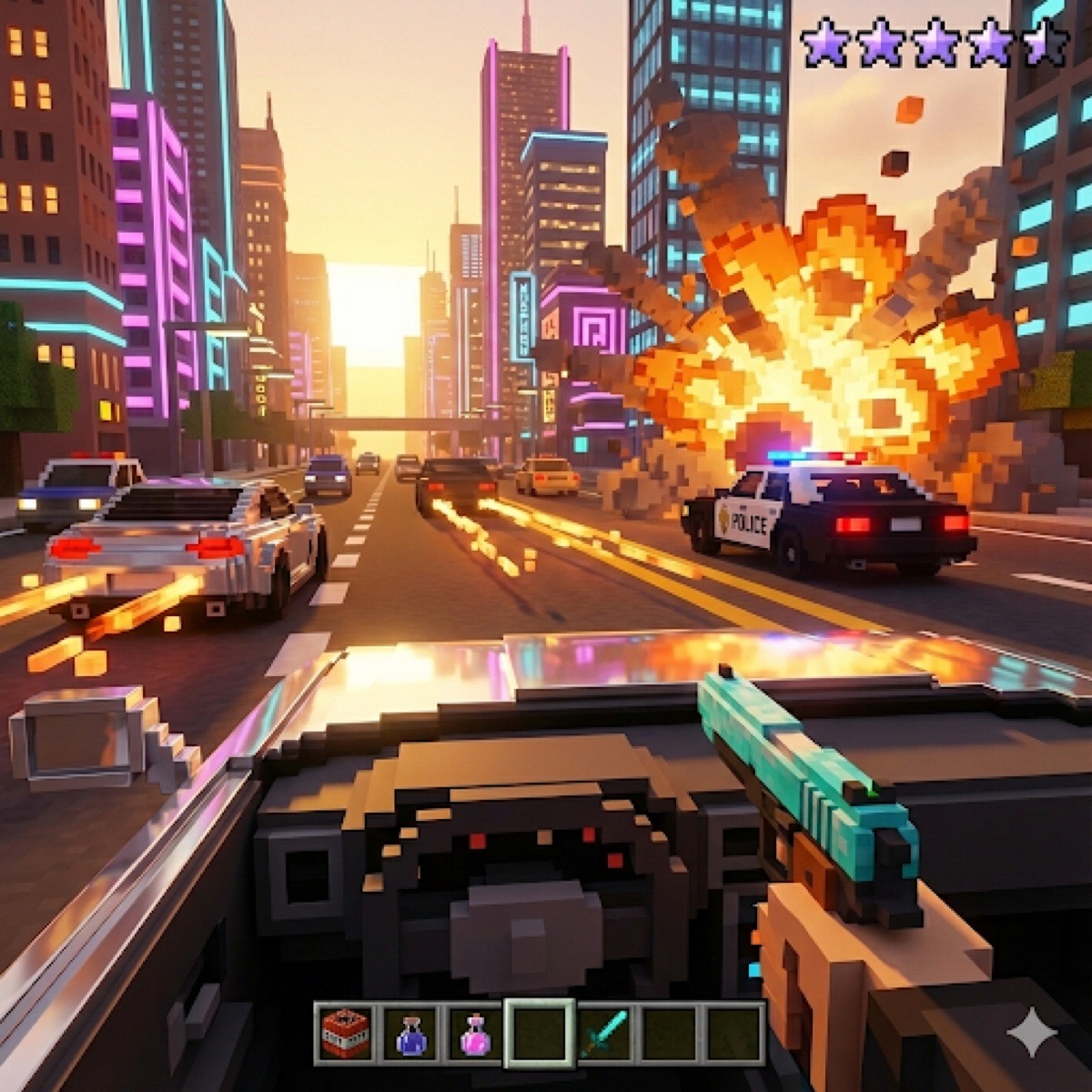 Minecraft-GTA Hybrid Cinematic Prompt example 1